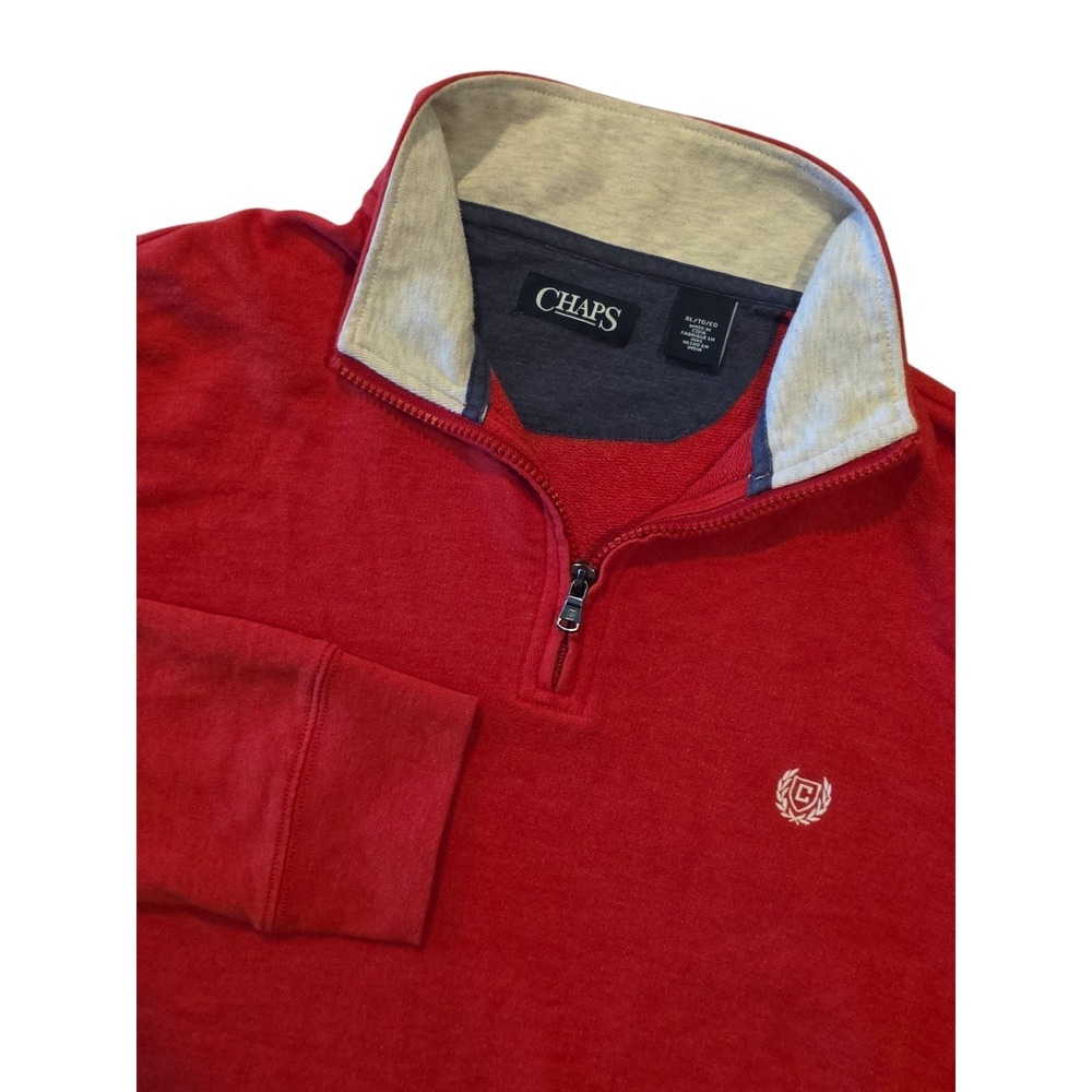Chaps Ralph Lauren 1/4 Zip Pullover Heathered Red Sweater Mens XL Cotton Blend